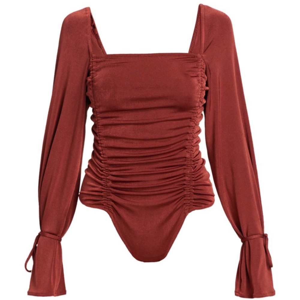 Free People Meant to Be Ruched Bodysuit Size Medium in Rust Color